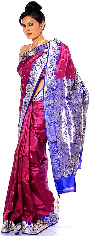 Purple Banarasi Sari with Brocaded Anchal and Woven Bootis