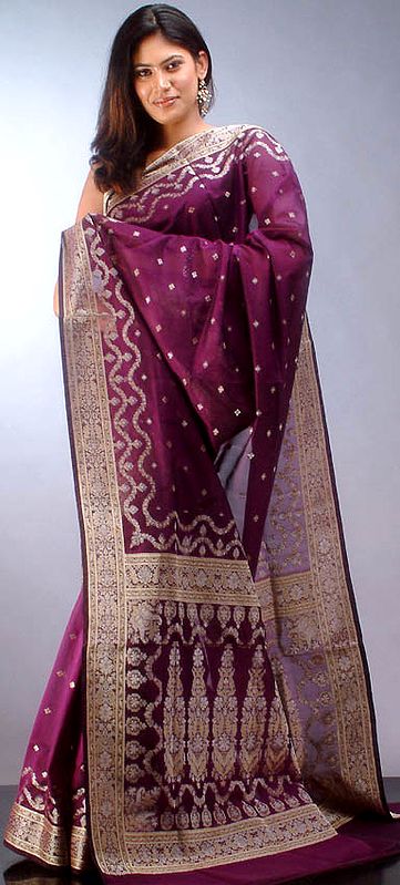 Purple Banarasi Sari with Jacquard Weave
