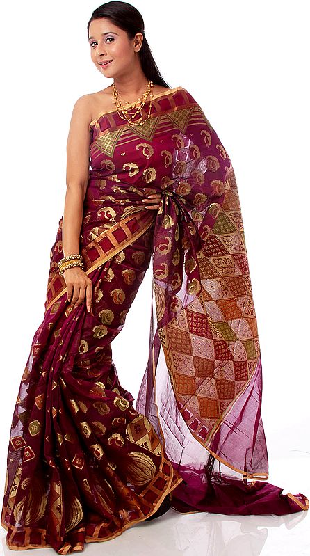 Purple Banarasi Sari with Woven Paisleys