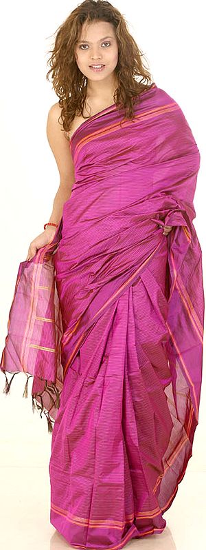 Purple Bangalore Silk Sari with Pin Stripes