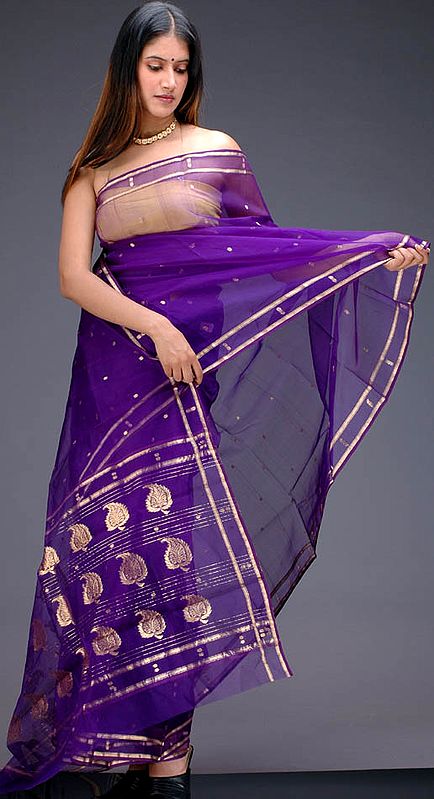 Purple Chanderi Sari with Bootis