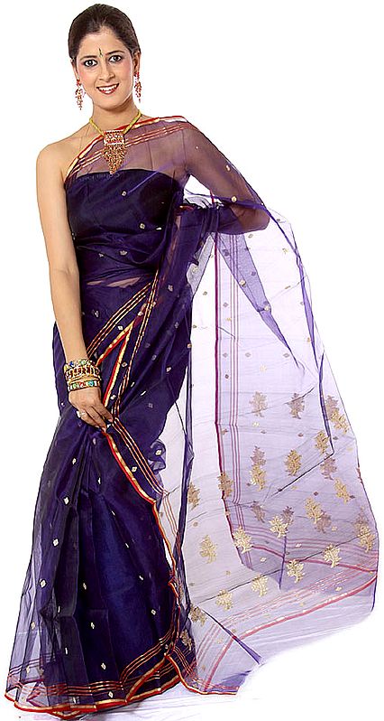 Purple Chanderi Sari with Woven Bootis in Golden Thread