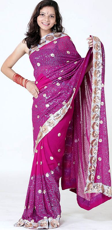 Purple Designer Sari with All-Over Sequins