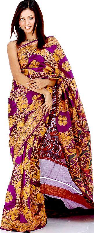 Purple Handwoven Sari from Banaras with Surreal Weave