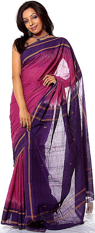Purple Hand-woven Sari from Bengal