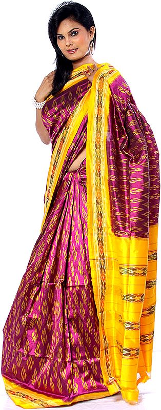 Purple Ikat Sari Hand-woven in Pochampally Village