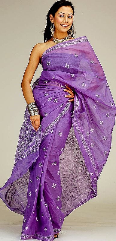 Purple Kantha Sari from Bengal