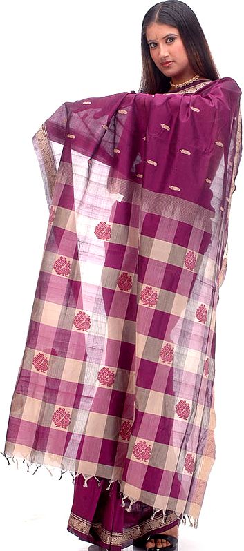 Purple Poly Cotton Sari with Bootis
