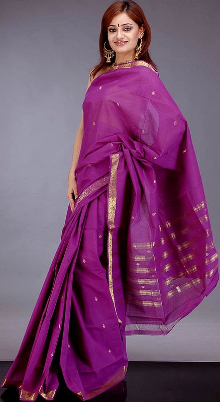 Purple Sari from Bhopal with Golden Thread Weave