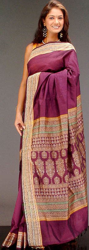 Purple Sari with Brocaded Border