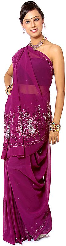 Purple Sari with Embroidered Sequins