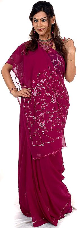 Purple Sari with Sequins and Embroidery