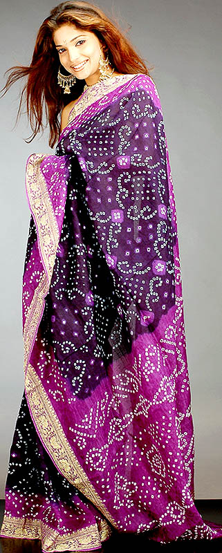Purple Shaded Bandhani Sari from Gujarat