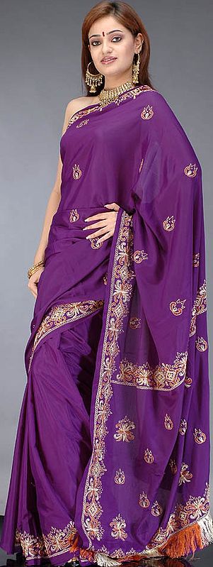 Purple Silk Sari with Embroidery