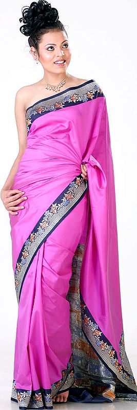 Purple Valkalam Sari with Floral Brocaded Border and Anchal