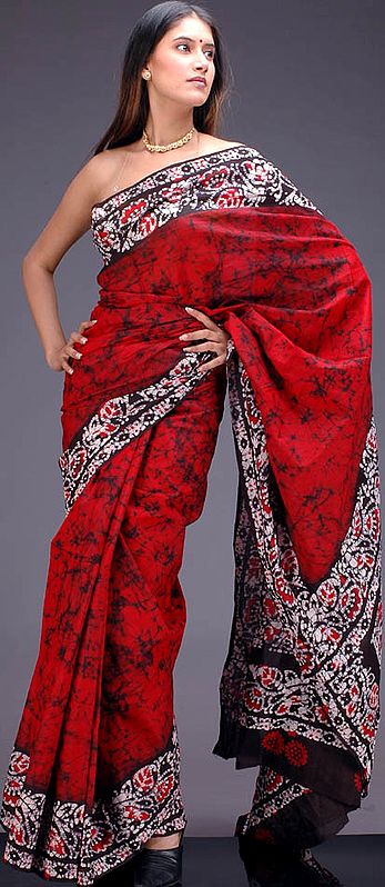 Red and Black Batik Sari