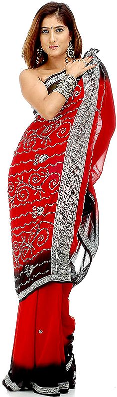 Red and Black Georgette Sari with Sequins