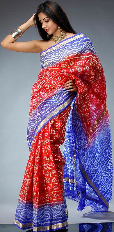 Red and Blue Gharchola Sari