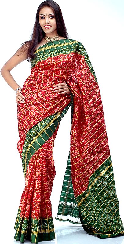 Red and Green Pochampally Sari