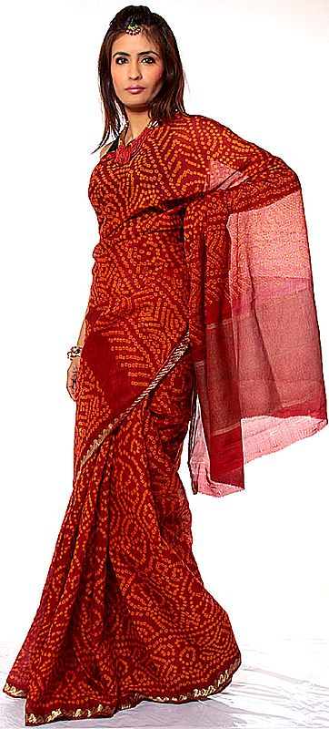Red Bandhani Sari from Rajasthan