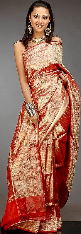 Red Brocaded Bridal Sari from Banaras