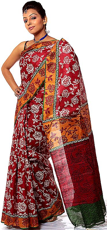Red Floral Sari from Kolkata