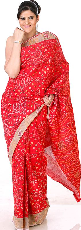 Red Sari from Jaipur with Bandhani Print
