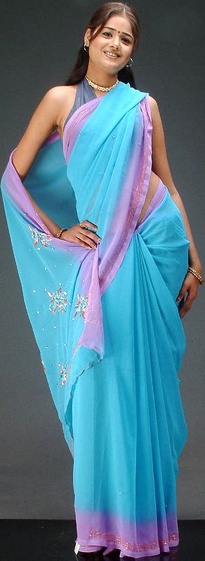 Robin's Egg Sari with Multi-Color Sequins
