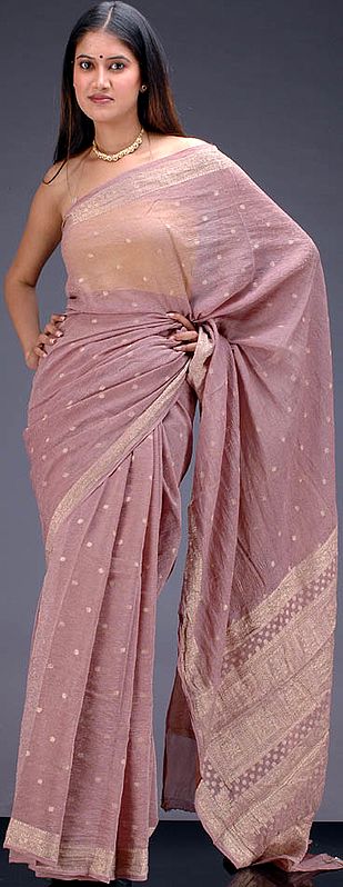 Rosybrown Banarasi Crush Sari with Silver Bootis