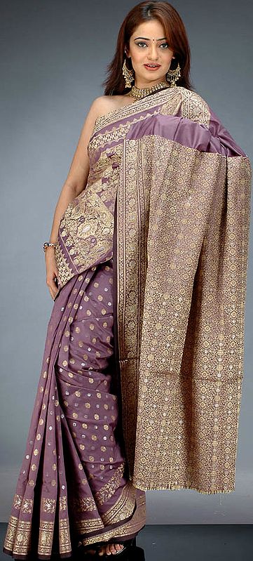 Rosybrown Banarasi Sari with All-Over Bootis