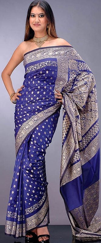 Royal Blue Banarasi Sari with All-Over Bootis