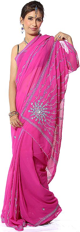 Hot-Pink Sari with Cyan Sequins