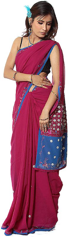 Purple Sari with Sequins and Threadwork