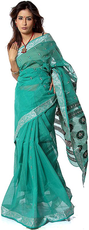 Green Tangail Sari with All-Over Bootis