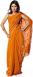 Burnt-Orange Sari with Embroidered Sequins