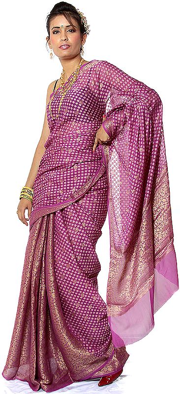 Purple Banarasi Sari with All-Over Woven Bootis