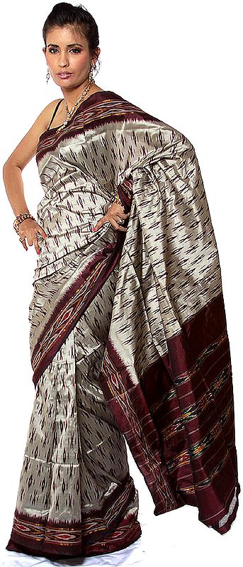 Silver Ikat Sari Hand-Woven in Pochampally
