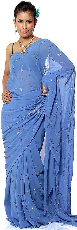 Sky-Blue Sari with Multi-Color Sequins