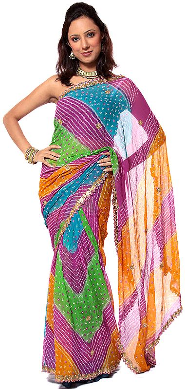 Multi-Color Bandhani Sari with Sequins