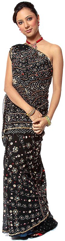 Black Bandhani Sari with Sequins and Beads