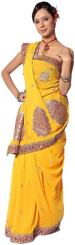 A Georgette Sari in Golden Yellow