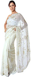 Ivory Sari with Sequins and Threadwork