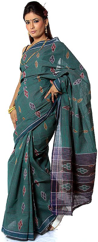 Ivy-Green Ikat Sari from Pochampally