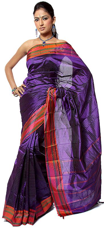Purple Kanjivaram Sari with Woven Checks