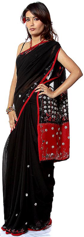 Black and red Sari Embroidered with with Sequins
