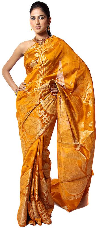 Radiant Yellow Banarasi Sari with Woven Paisleys
