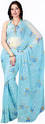 Aqua Sari with Floral Print and Bootis