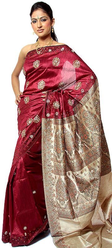 Scarlet Banarasi Sari with Beadwork and Sequins