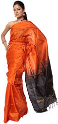 Orange and Black Sari with Woven Bootis