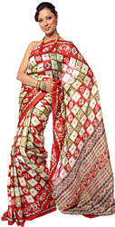 Tri-Color Sari from Kolkata with Patola Print